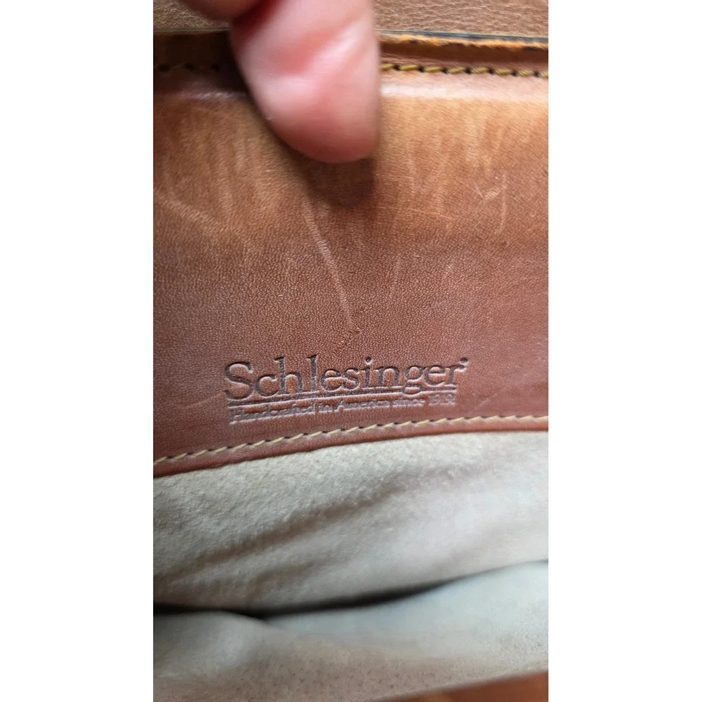 VTG Schlesinger Briefcase Handcrafted Leather Mens Tan Laptop Bag Made in USA